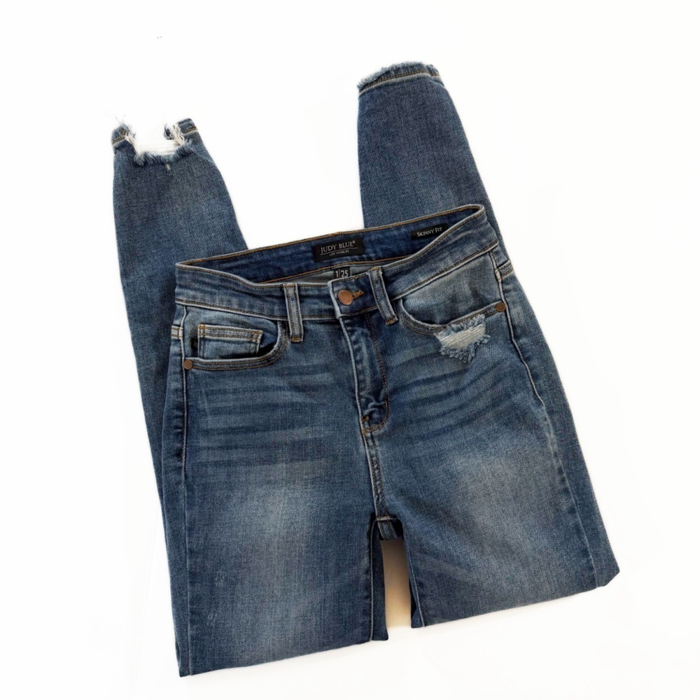 Judy Blue Jeans Womens 25 1 Skinny Fit Stretch Raw Hem Distressed Denim